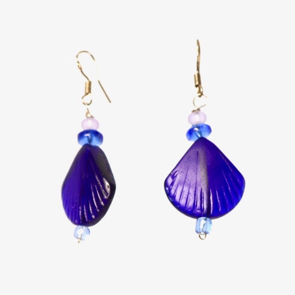 Clam Shell  Sea Glass Earrings